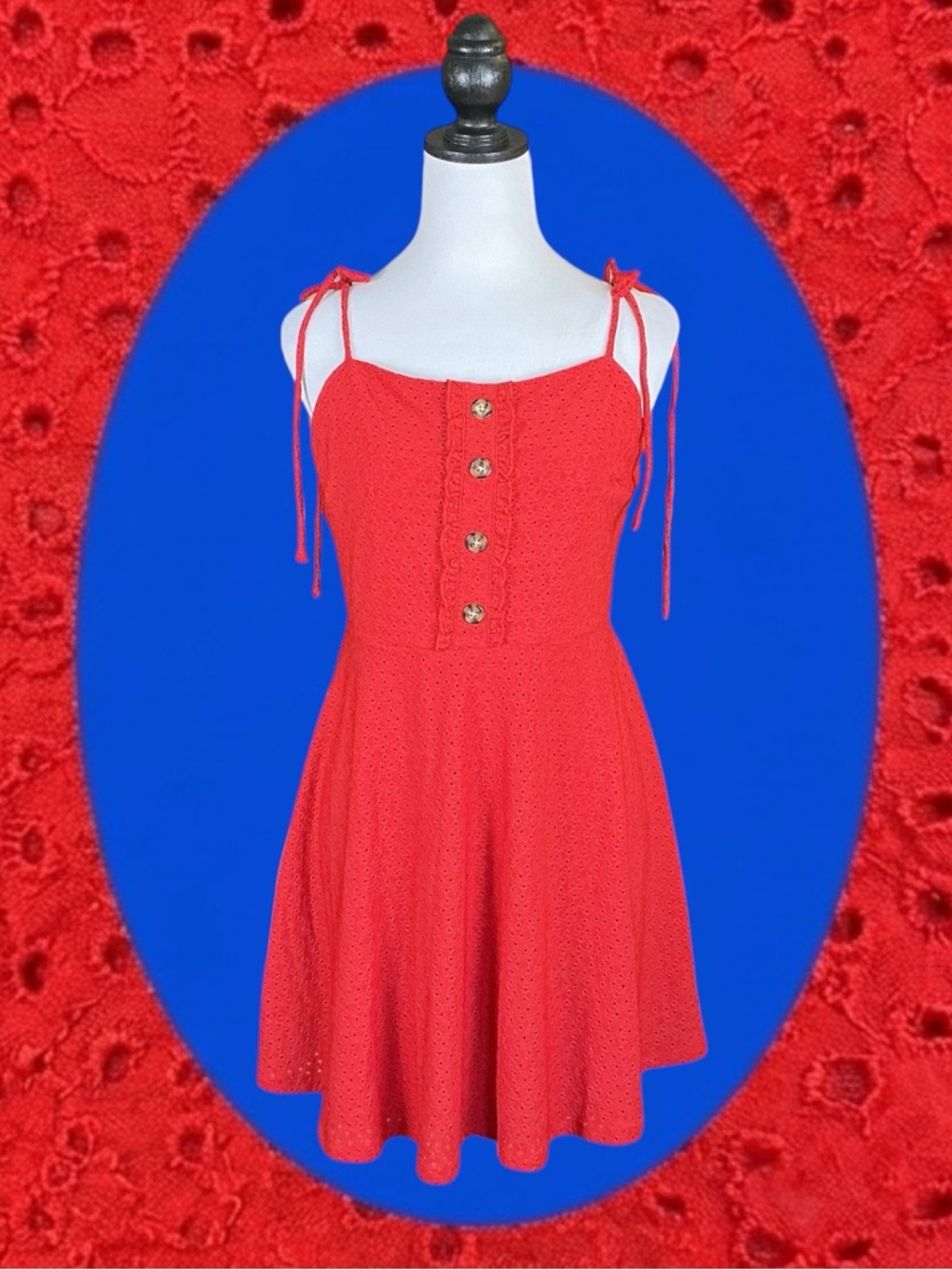 Speechless NWT Retro Cottagecore Coastal Grandma Red Eyelet Mini Sundress XL